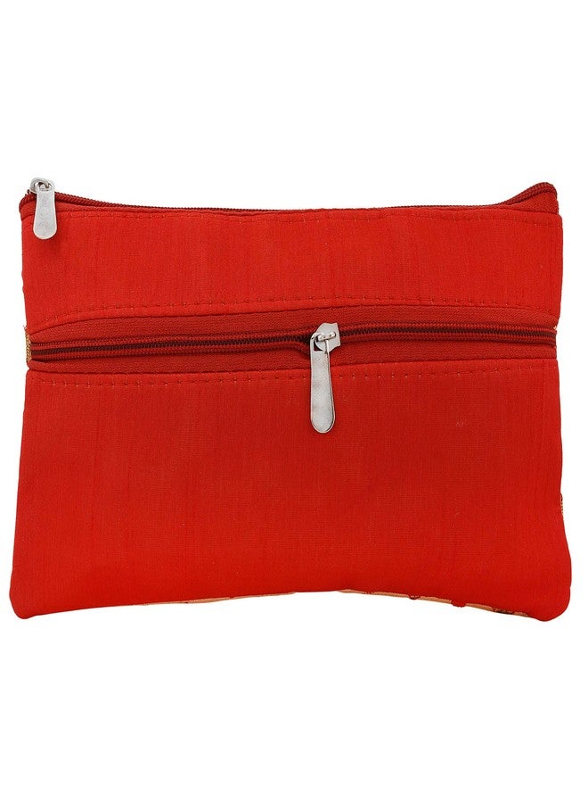 Memoir Cotton Handmade Zari Red Embroidery Clutch handbag Women Traditional - Image 3